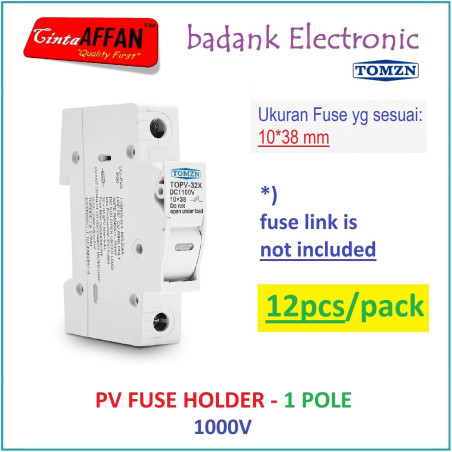 12pcs/pack - TOMZN DC PV Fuse Holder 1P 1000V for Fuse Size 1038mm